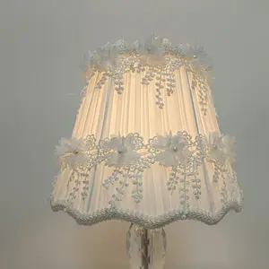 Romantic Lace Snowflake Pearl Pendant Lampshade, Fabric Rose Flower Decoration, Fixed Stand (only Lampshade), Flower Design Lamp