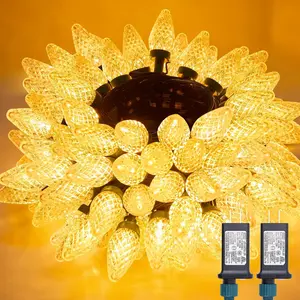 Brightown C9 Christmas Lights Outdoor 2 Pack - Total 162 FT 200 LED C9 String Lights, with Timing & Memory, 8 Modes, Connectable, Waterproof - for Indoor Outside Tree Home Yard Decoration, Warm White