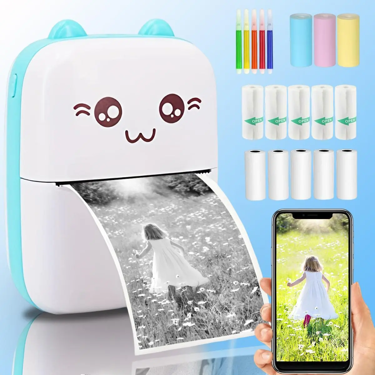 Mini Thermal Label Printer, Thermal Label Maker, 1 Set Portable Rechargeable Photo Thermal Printer, Inkless Thermal Printer, Pocket Photo Printing Machine Set, School Supplies, Thermal Shipping Printer