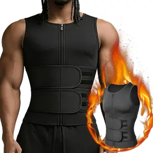 Men Neoprene Sauna Zipper Waist Trainer Vest Tank Top Trimmer Body Shaper Suit Zipper Neoprene Workout Vest Tummy Control