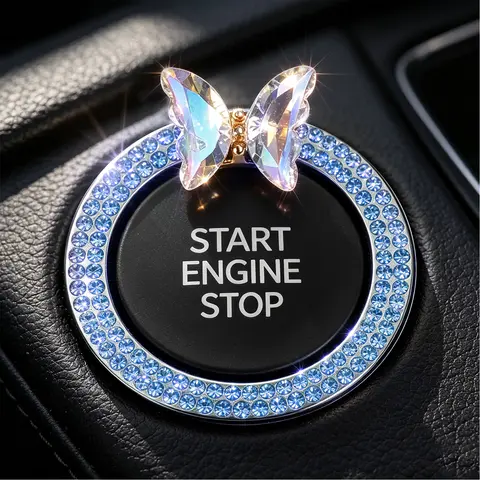 5‑Style Sparkly One‑Touch Start Button Decoration Ring, Alloy Rhinestone Car‑Start Trim Sticker, Easy‑Install Car Interior Bling Decor for Auto Ignition Button