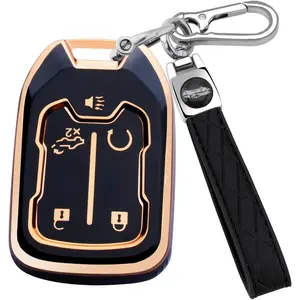 for GMC Key Fob Cover with Keychain, Key Shell Key Case Compatible with GMC Acadia Sierra Terrain and Chevy Silverado 1500 2500HD 3500HD 5-Button(Black)