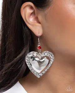 Smitten Sheen - Red Heart Earrings with Sparkling Red Gemstone and Silver Tone Finish for Women