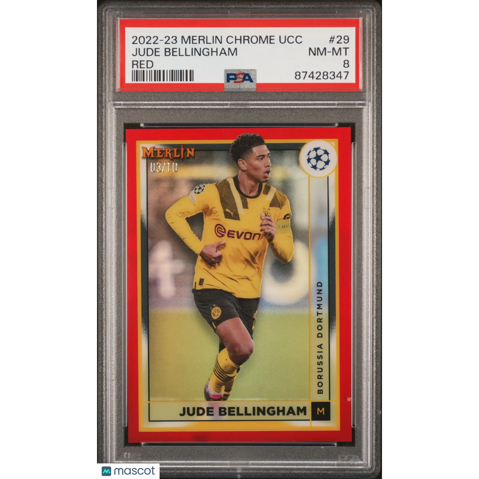 2022-23 Topps Merlin Chrome Uefa UCC Jude Bellingham Red Refractor #29 PSA 8
