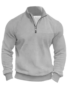 Drop Shoulder Zip Sweatshirt - Oversized Stand Collar Pullover for Casual Fall/Winter Streetwear
