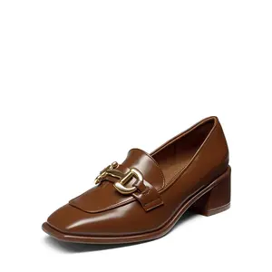 Dream Pairs Women's Square Toe Chunky Heel Metallic Loafers