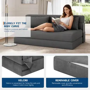 Memory Foam Convertible Sofa Bed Chair, Adjustable Folding Futon Couch with Removable Washable Cover, Corduroy Linen Fabric for Small Space