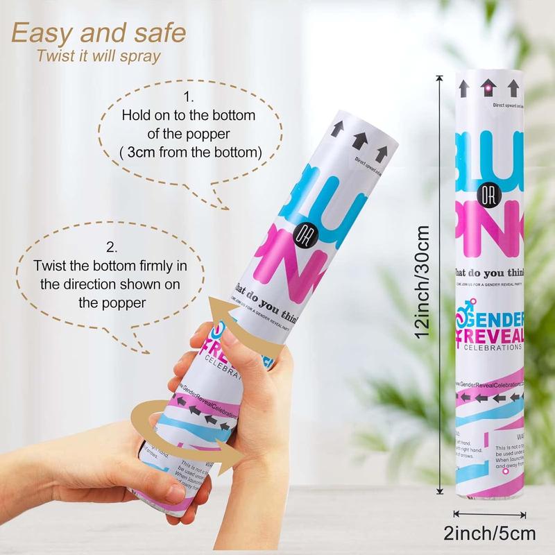 Gender Reveal Confetti Cannon, Set of 4 Mixed (2 Blue 2 Pink) Gender Reveal Confetti Cannon Popper, for Gender Reveal Decorations and  Gender Reveal Party Supplies, Pink&blue