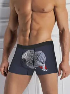 Men' African Grey Parrot Underwear - Soft Stretchable with African Grey Bird Print, Funny Novelty Underwear Suitable for Bird Lovers & Themed Costume Parties, Discreet Casual Wear Accessory