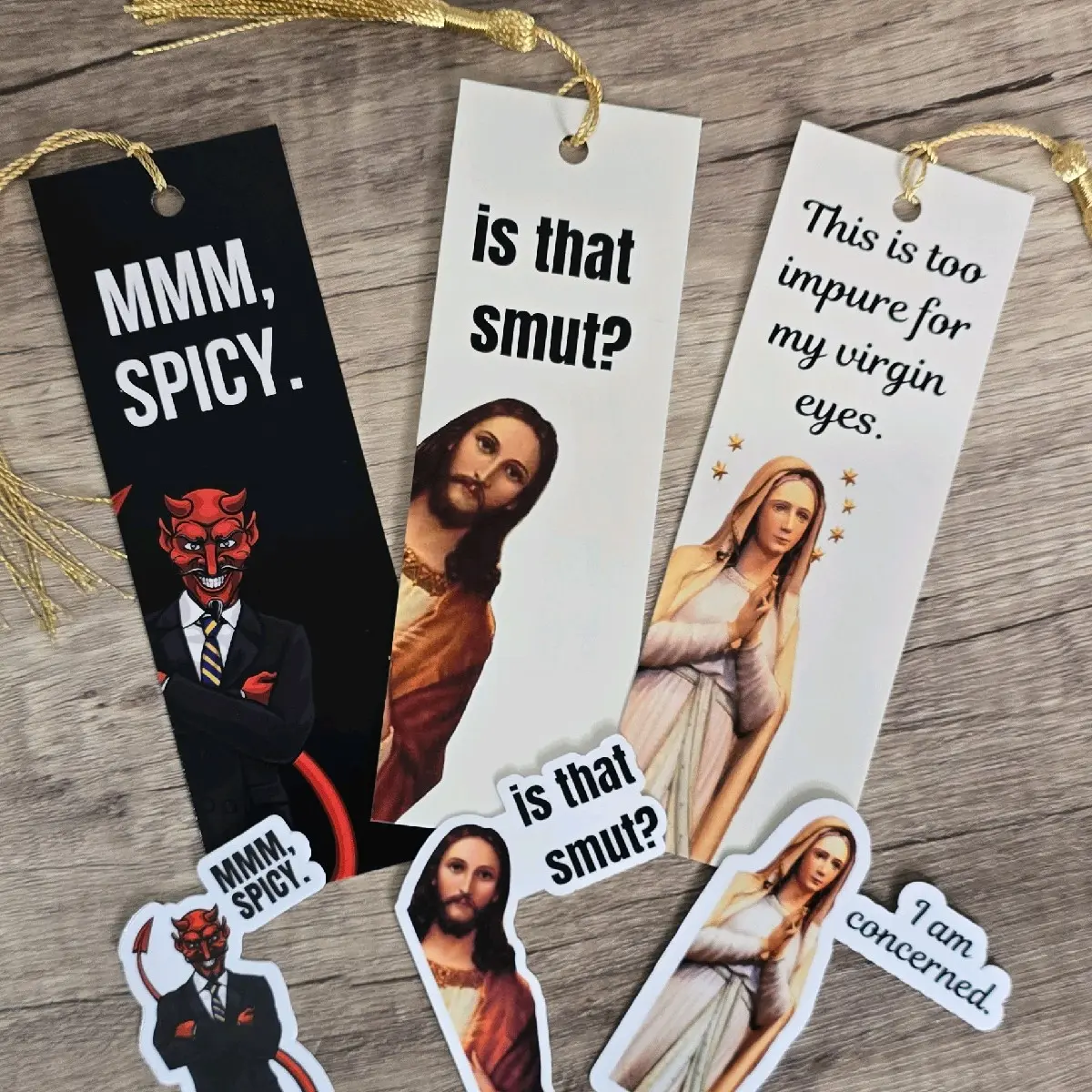 Jesus, Mary, and... Lucifer | Bookmark & Sticker Trio