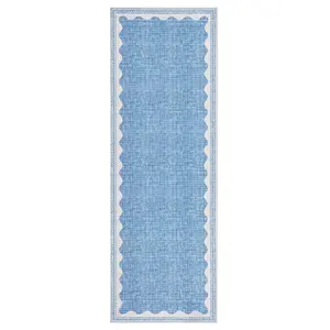 【Christmas Gift】2 x 6 ft Polyester Blue Rectangular Indoor Laundry Bathroom Kitchen Scalloped Modern Machine Washable Runner Rug