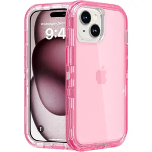 GBTfor iPhone 15 Case, Heavy Duty Shockproof Protection Phone Cases, Anti-Drop, Triple Layer Transparent Protective Cover Compatible with iPhone 15, 6.1 inch,Crystal Pink
