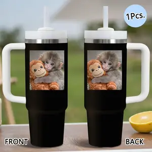PIKPAKA Cute Monkey Punch Vacuum Flasks 40oz Stainless Steel Insulated Tumbler with Handle & Straw, Leakproof Travel Mug, 12H Cold Retention, Christmas & Holiday Gift Idea for Friends, Family & Coworkers