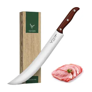 TAN REN Butcher Brisket Knife for Meat Carving, 12 Inch Cimeter Meat Slicing Knife with Wood Handle, Full Tang Breaking Knives for BBQ and Turkey