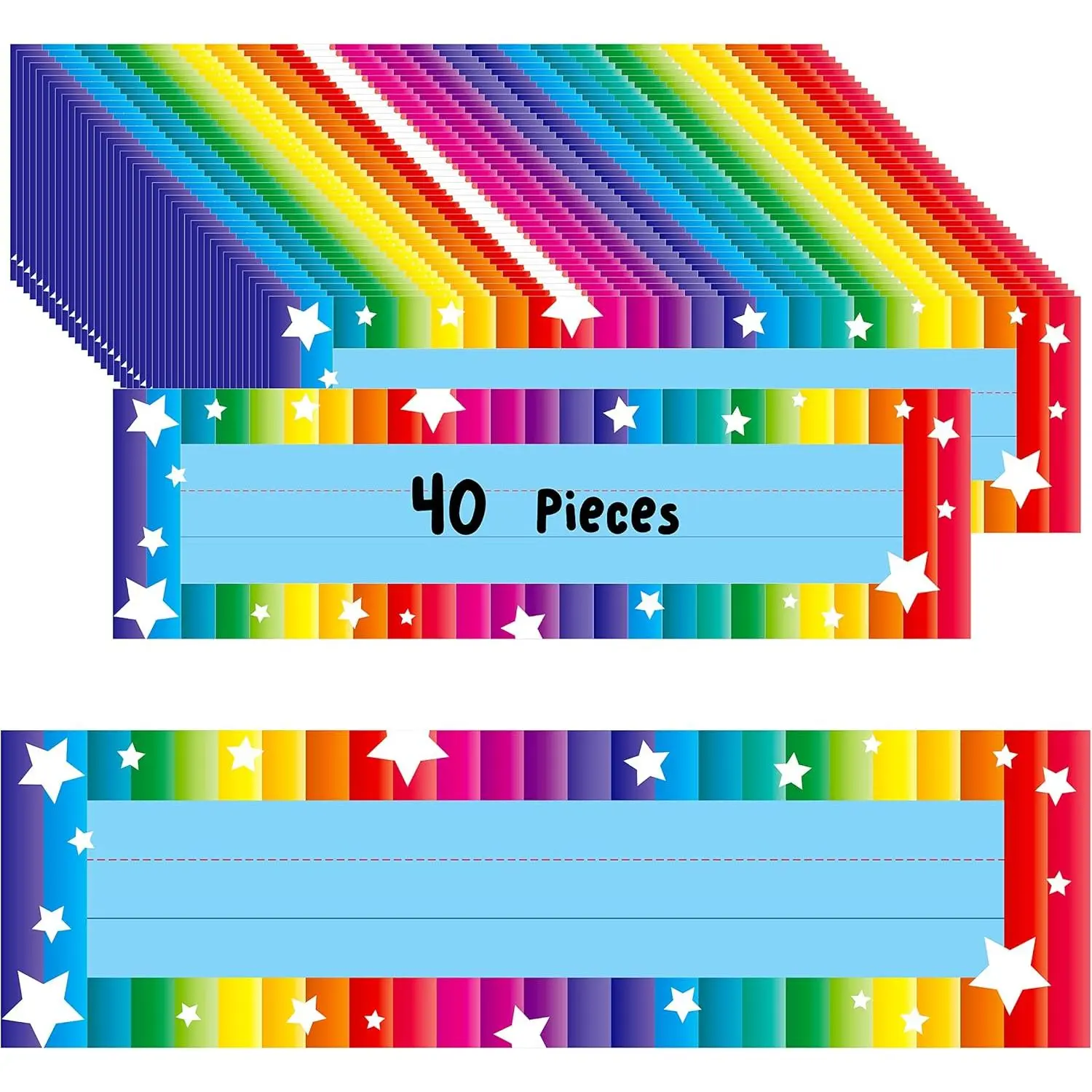 40 count Desk Nameplates, Desk Name Tags with Double Sided PET Film Colorful Student Name Labels Erasable &  Traditional Manuscript Name Plates for School Classroom Organization (10" x 2.8")