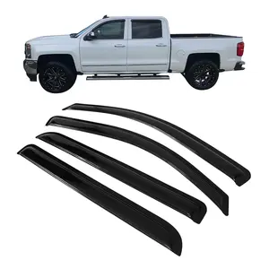 Tape On External Window Visors, For Chevrolet For Silverado For GMC Sierra For CrewCab Pickup 2014-2019, Dark Smoke Acrylic Window Deflector Rain Vent Guards 4PC
