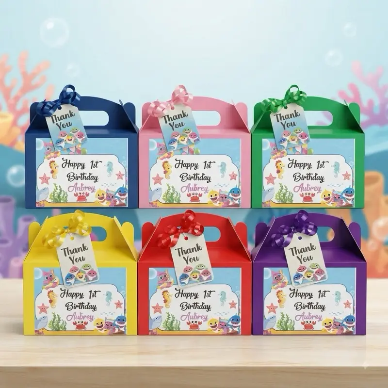 Customized Cartoon Party Gift Boxes Pack of 24 - Multicolor Customizable Cartoon Design with Tags, Ribbon & Easy Assembly for Personalized Gifts or Party Favors