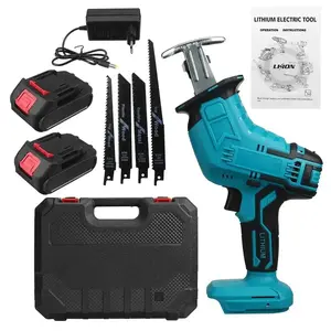 Household Handheld Mini Chainsaw Logging Saw Electric Reciprocating Saws Rechargeable High Power Saber Saw Cordless Tools for Cutting Meat Bones 2 Batteries 4 Sawtooth Blades