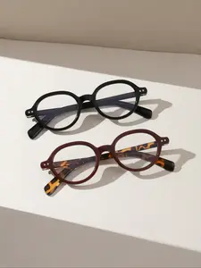 Unisex Fashion Tortoiseshell Oval Frame Glasses, Casual Anti-Blue Light Eyewear, All Season Wear, Perfect for Students Daily Use