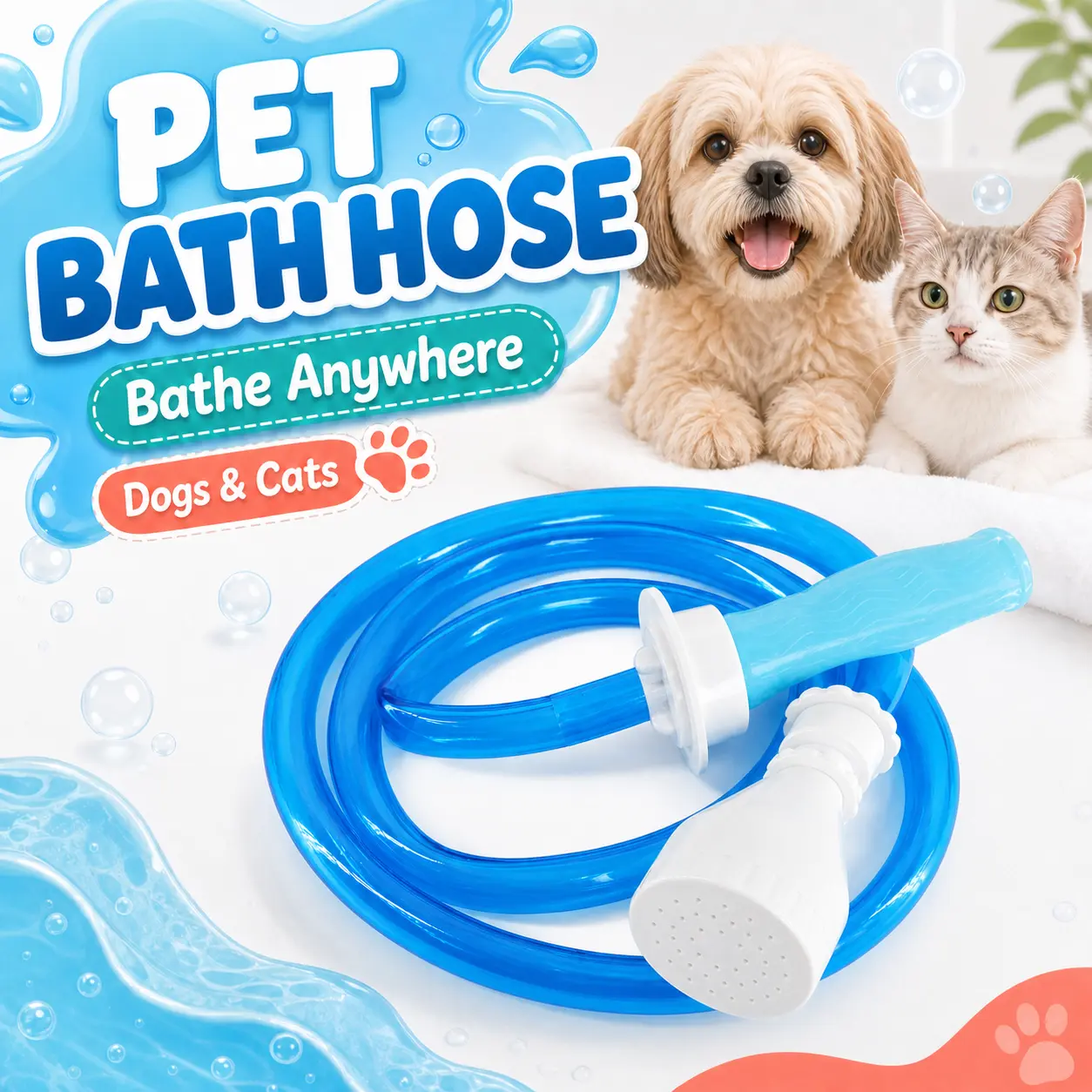 Portable Pet Shower Hose with Soft Spray Nozzle for Dogs & Cats, Flexible Bath Sprayer for Indoor & Outdoor Bathing