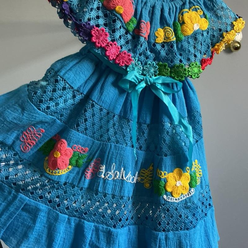 el salvador traditional dress El Salvador Traditional Dress for 9-12 Months Old with Vibrant Floral  Embroidery and Eye-catching Blue Color