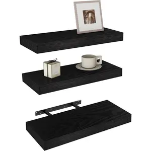 Floating Shelves for Wall, 15" Rustic  Deep Wall Mounted Shelves with Invisible Brackets for Decor & Storage, Floating Shelf for Living Room, Bathroom (Black, Set of 3)