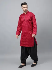 Men Bright Red kurta with Black silk salwar | Traditional Party and Social wear