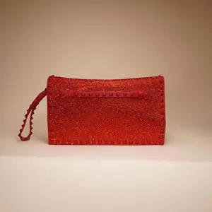 Pre-owned Valentino Leather Clutches & Wristlets Red Nappa Crystal Embellished Clutch