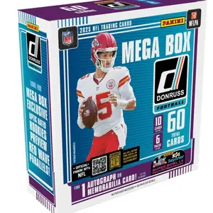 (1) Box of Donruss 2025 NFL Trading Cards Mega Box - 60 Total Cards with 10 Cards per Pack & 6 Packs per Box