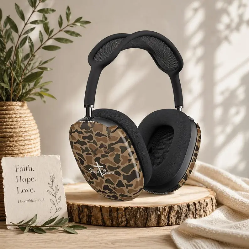 Faith Over Fear Jesus Saves Duck Camo AirPods Max Case, Christian Cross Headphone Cover, Hunting Style AirPods Max Skin, Gift for Him
