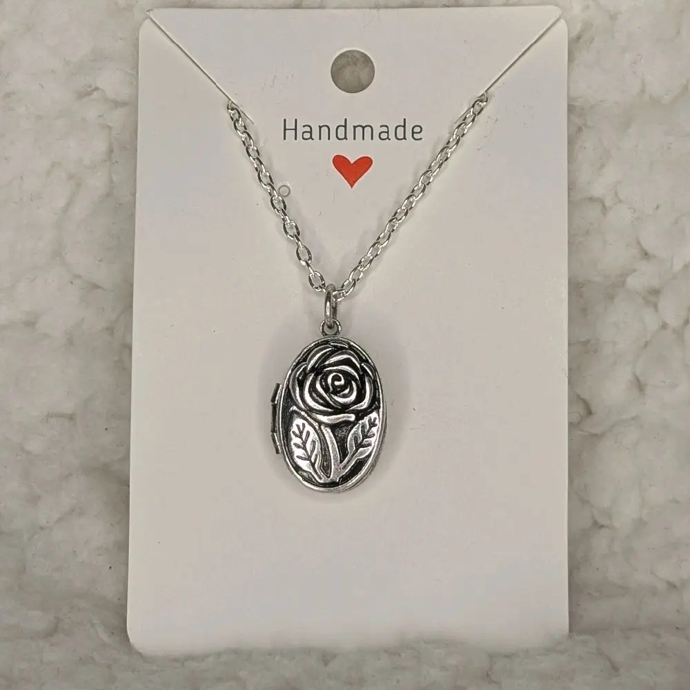 Rose Locket Necklace with Pressed Flowers Encased Inside Handcrafted Jewelry Gift
