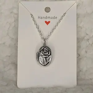 Rose Locket Necklace with Pressed Flowers Encased Inside Handcrafted Jewelry Gift