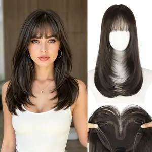 AISI HAIR Hair Toppers for Women with Thinning Hair, 20 Inch Toppers Hairpieces for Women Clip in Bangs 360° 3D Realistic Scalp Synthetic Hair