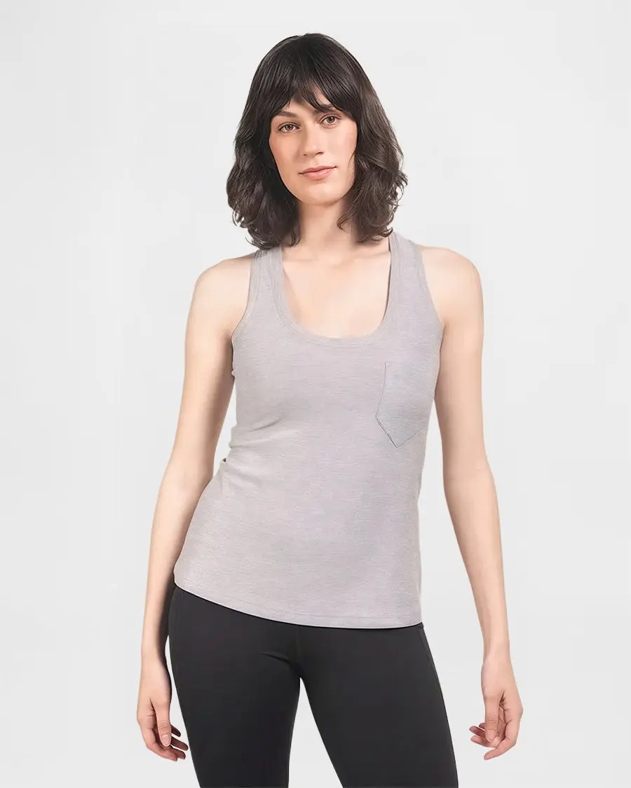 Women's Racerback Tank Top in Lightweight Cationic Fabric, Comfy Athletic Top with Scoop Neck and Cute Chest Pocket, Ribbed, Sleeveless, Strap, Style, Workout, Racerback Women's Tanks & Camis