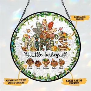 Custom Mimi Little Turkeys Stained Glass Suncatcher, Nana Little Turkey Suncatcher, Thanksgiving Gift for Grandma, Nana's Blessings