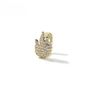 Iced Out Single Stone Flame Teeth Grillz, Simple Hip Hop Diamond Zircon Teeth Jewelry for Rap Trendsetters