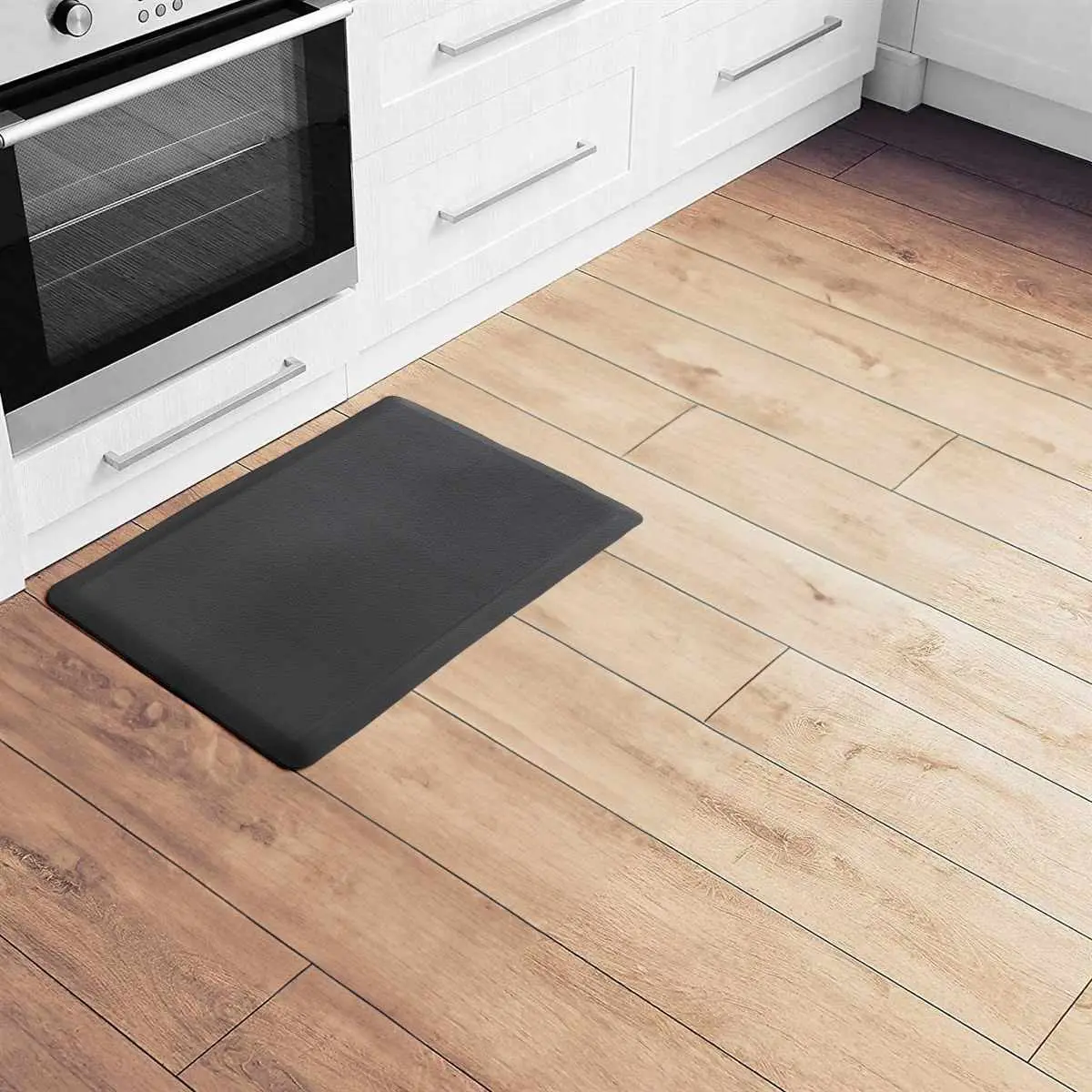 Anti-Fatigue Rectangular Floor Rug, Black, Leakproof Functional Kitchen Textile