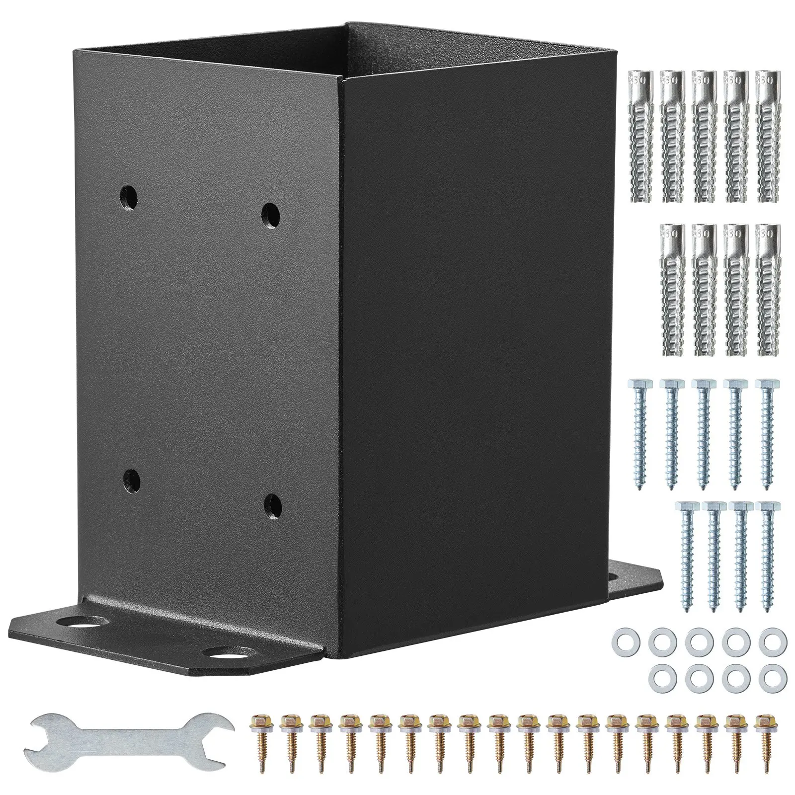 VEVOR 4x4 Post Base Brackets, 2-Piece Carbon Steel Post Bases with Anchor Screws, 3.6"x3.6" Inner Size, Corrosion Proof
