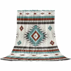 Turquoise Red Boho Throw Flannel Blanket for Couch Sofa Bed, Southwestern Ethnic Aztec Retro Geometric Microfiber Soft Fleece Blankets All Season Warm Cozy Bedding for Women Men Kids,