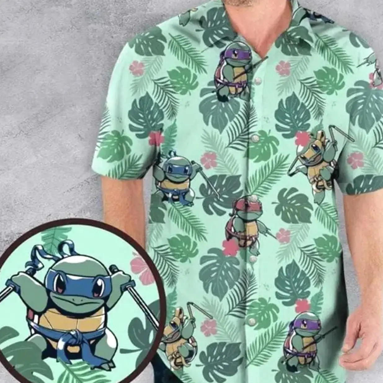 Ninja Squirtle Hawaiian Shirt, Aloha Anime Blastoise Button Up Shirt Gift For Family, Friends, Fans