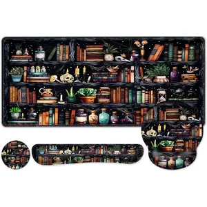 Forest Library Books  Pad, XXL Large Desk Mat Extended Nature Aesthetic Deskpad, 4 count Non-Slip Rubber Base   Pads for Work, , Office,  Decor  I Magic  Bottles