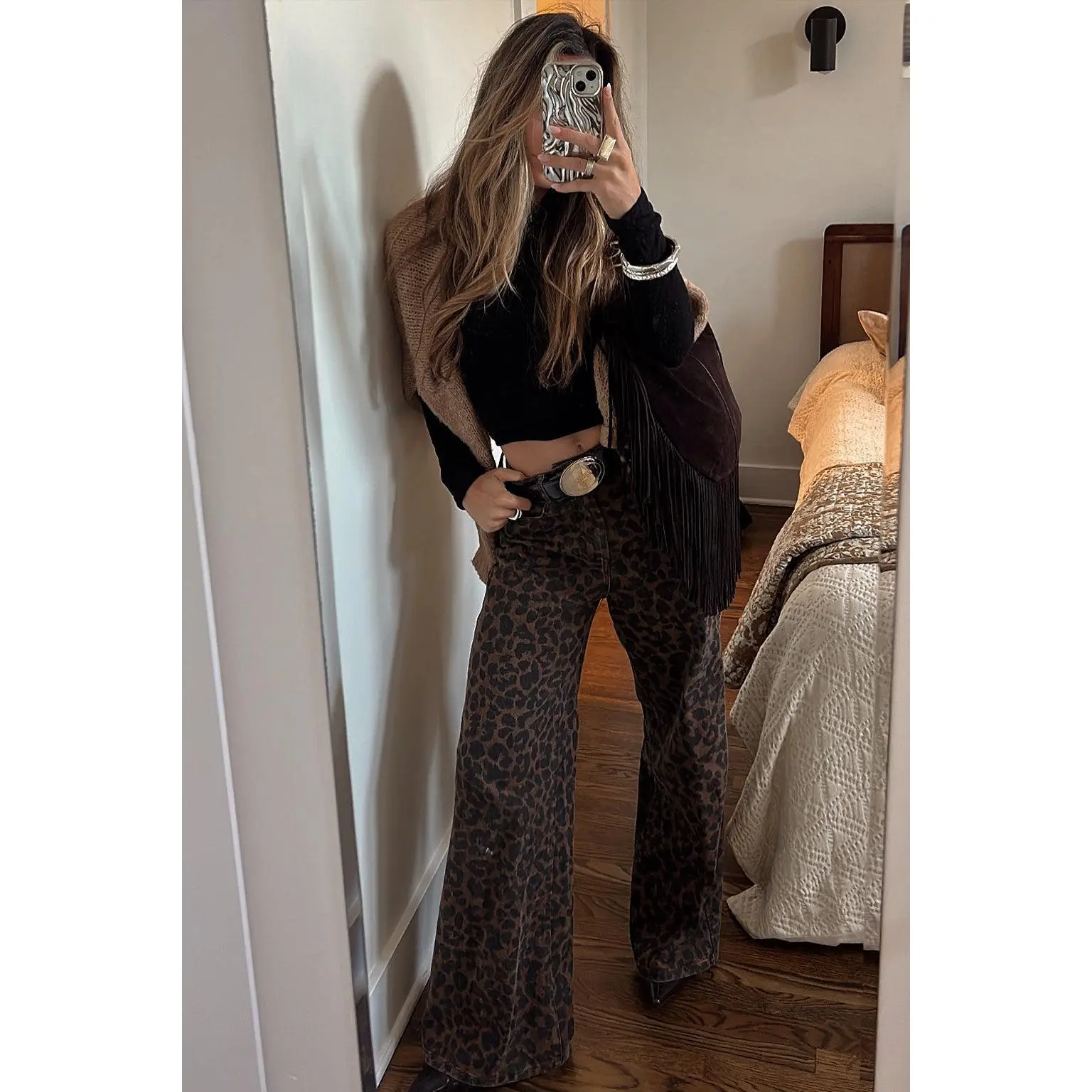 12th Tribe Lady's Straight Casual Leopard Print Sports Trouser, Outdoor Sports Bottom