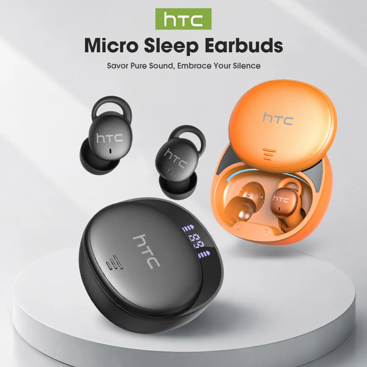HTC NE97 Mini Wireless Sleep Headphones, Bluetooth 6.0 Noise-Canceling Headphones, Designed for Side Sleepers, White Noise, Invisible, Bluetooth Headphones with Battery Display, Comfortable Fit, Suitable for Sleep, Relaxation, and Travel.