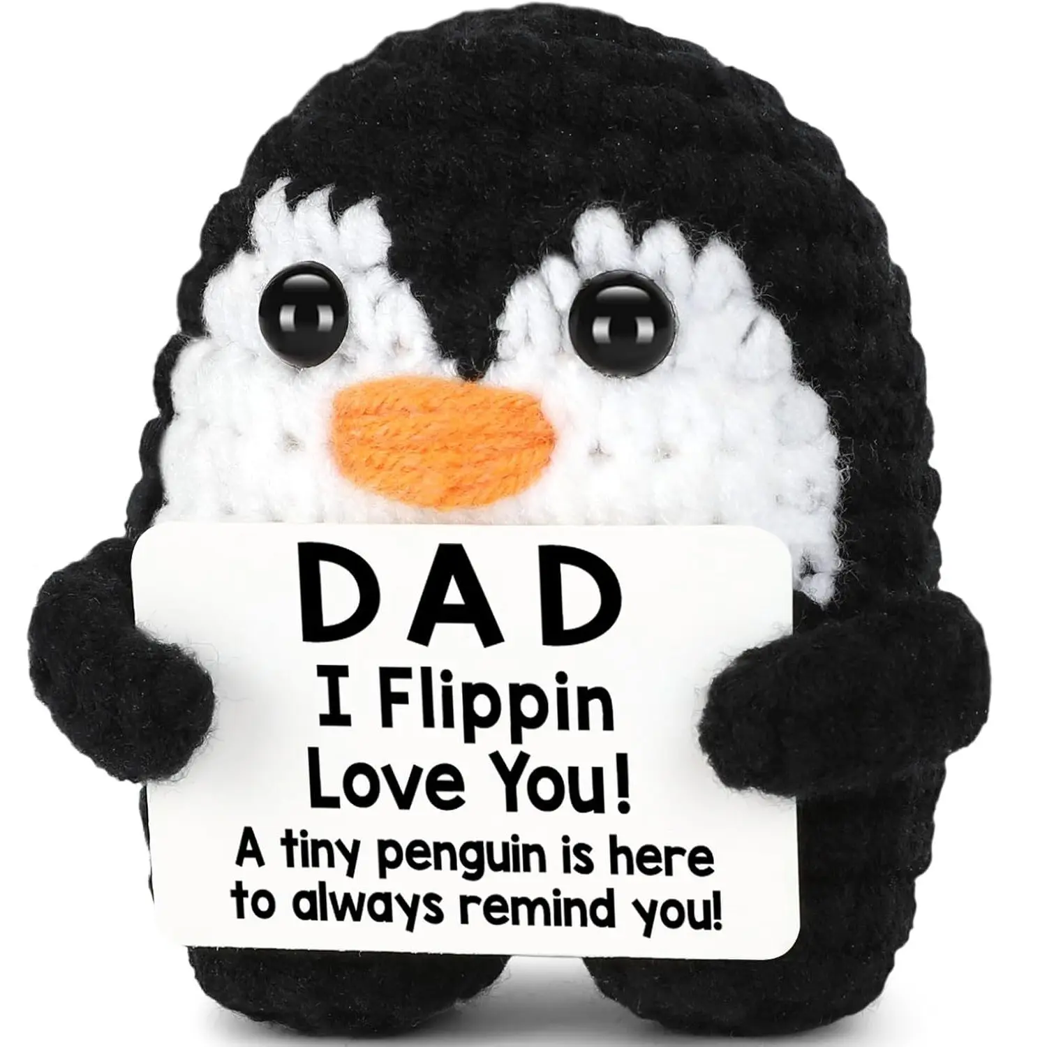 Dad Gifts from Daughter Son Birthday Fathers Day, Handmade Crochet Penguin Dad Birthday Gifts, Mini Funny I Love You Gift for Dads Bonus Step Father Mens Father's Day Christmas Cute Decor