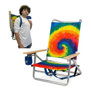 Surfgear Backpack Beach Chair – Portable Folding Low Seat, 5-Position Reclining, Cup Holder & Bottle Opener, Lightweight Aluminum Camping Chair Chaise Lounge