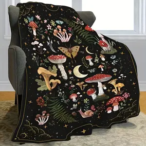 Enchanting Mushroom & Butterfly Flannel Blanket - Ultra-Soft, Warm, Hypoallergenic - Ideal for Sofa, Bed, Office - Perfect Gothic Witch Christmas Gift, White, 100% Polyester, Sofa Throw Blanket | Whimsical Pattern | Plush Texture summervibes