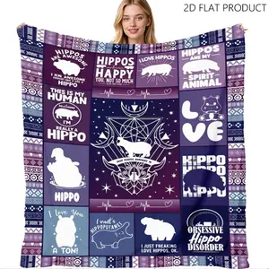 Hippo - Themed Decorative Cozy Throw Blanket, Colorful, Multiple Specifications Available, Soft Fabric, Perfect for Napping/Relaxing at Home, Whimsical Hippo - Inspired Design, Ideal for Hippo Lovers
