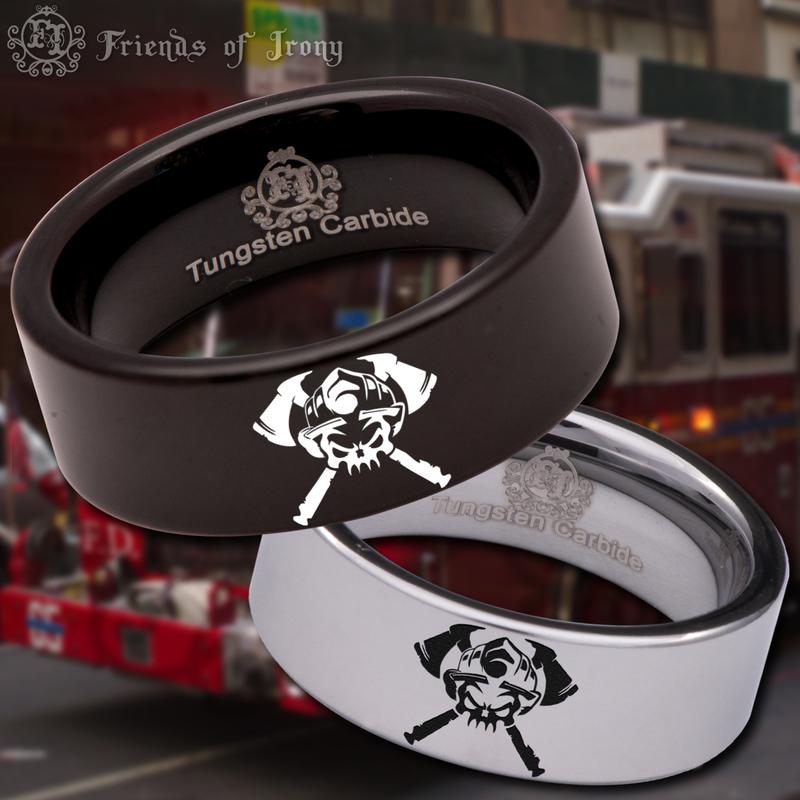 Firefighter Skull Tungsten Carbide Ring