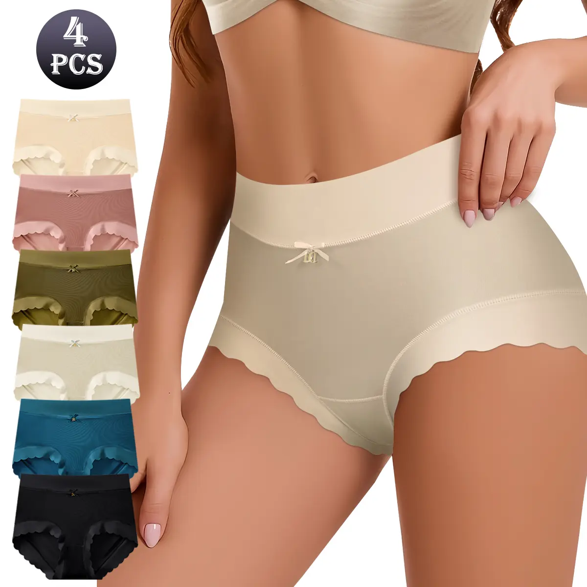 QUASTI 6-Piece Solid Color Mid-Waist Hip Support Women's Panties, Super Soft and Skin-Friendly, Tummy Control, Silky Comfortable, Lightweight, Smooth and Breathable, Glossy Fabric, Stylish and Versatile Underpants , Perfect Womenswear Sizes S-XXL