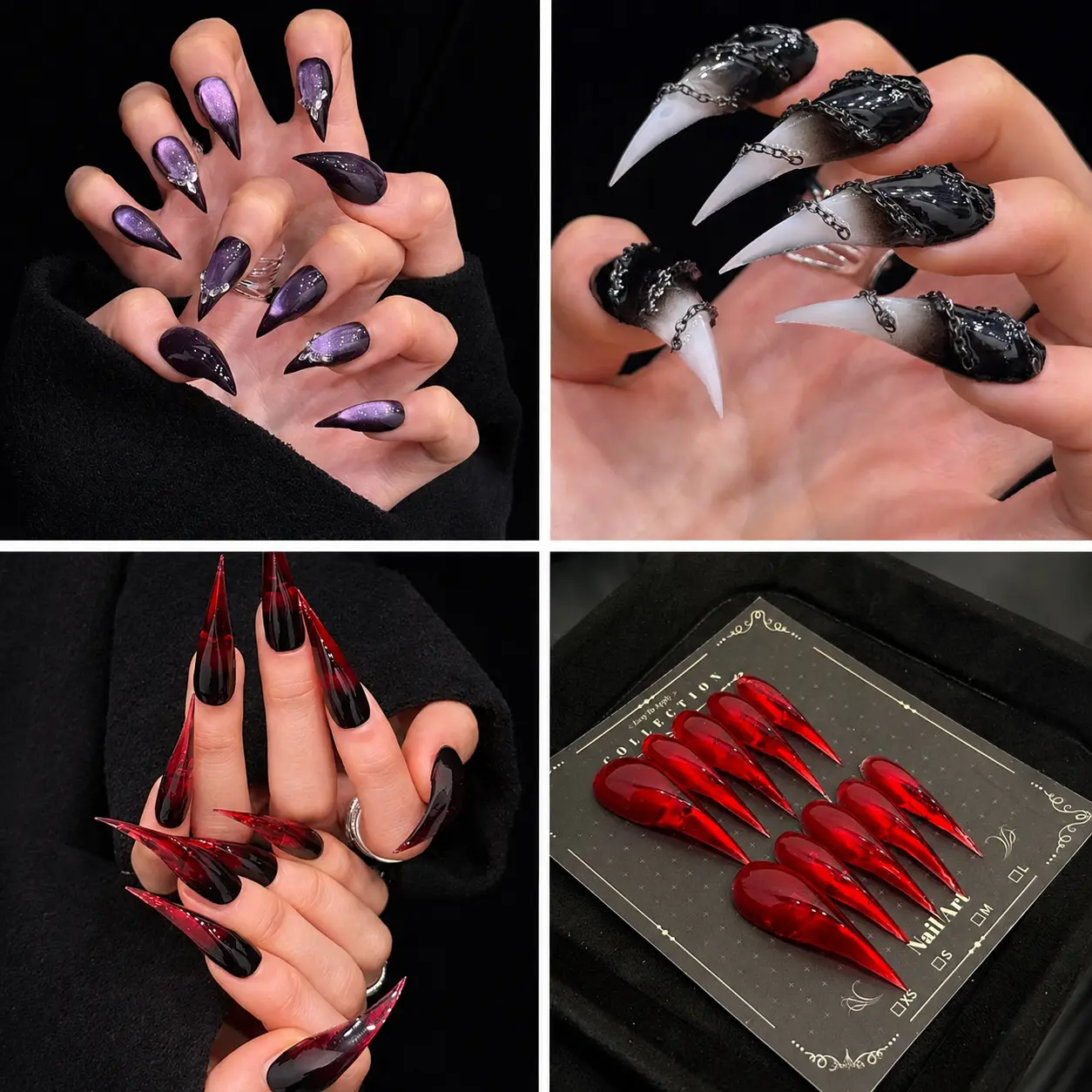 Purely handmade press-on nails with spliced segments, wearable nail tips, 3D decorations-cat claws, dragon claws, beast claws-collection set